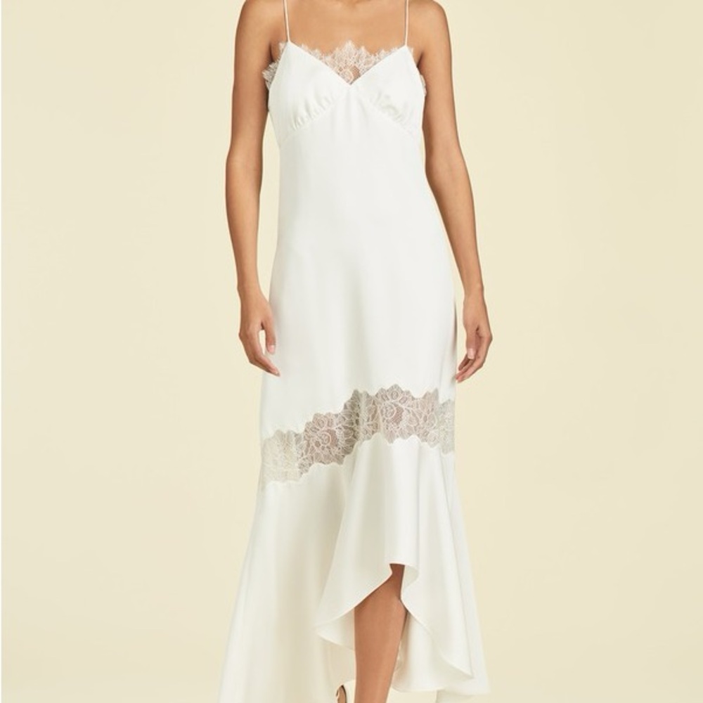 NWT SACHIN + BABI Dress Evening Gown Candace Lace Cream Ivory Hi Low 0